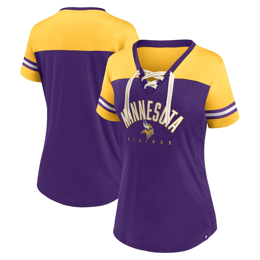 売れ筋商品|||ファナティクス Tシャツ トップス レディース Women's White Minnesota Vikings Plus Size Glitter Lace-Up V- Neck T-Shirt White Women's Fanatics White Minnesota Vikings Plus Size Glitter