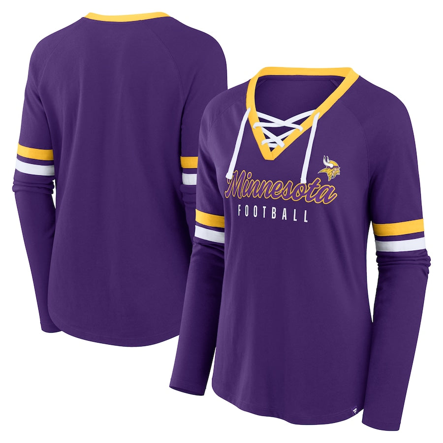 Minnesota Vikings Women s Purple Lace Up Long Sleeve Tee Fan HQ