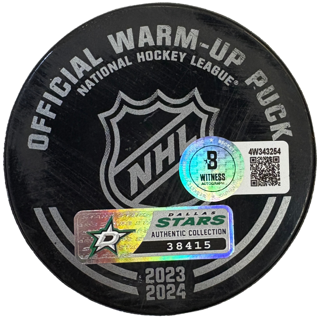 Jesper Wallstedt Autographed 1st NHL Game Used Practice Puck w/ 1st NHL Game Inscription Autographs FanHQ