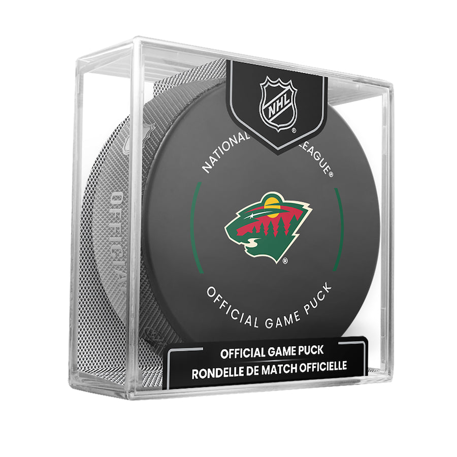 PRE-ORDER: Filip Gustavsson Autographed Minnesota Wild Official Game Puck Autographs FanHQ