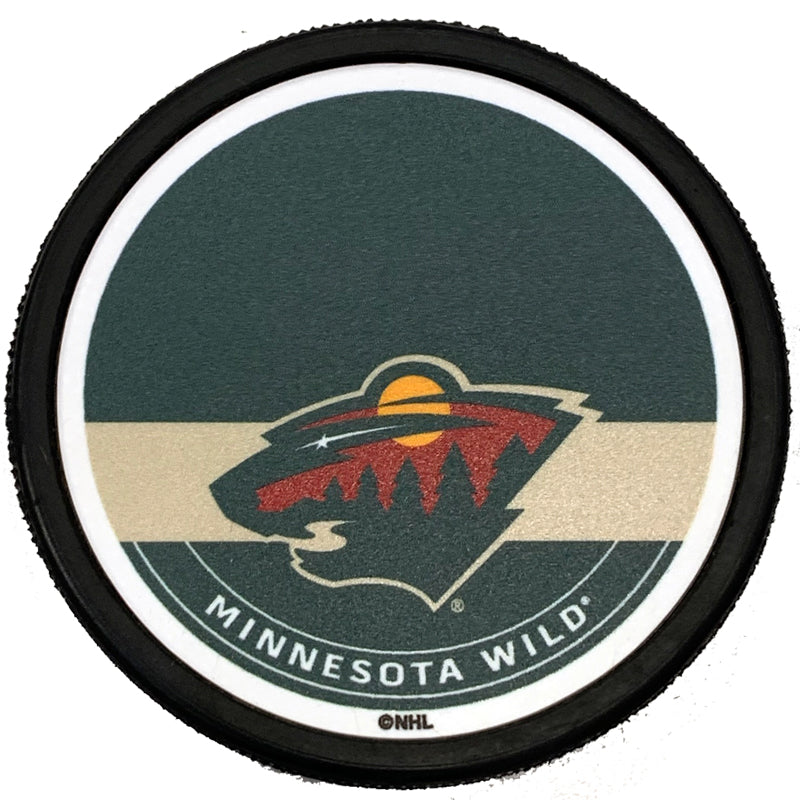 PRE-ORDER: Filip Gustavsson Autographed Minnesota Wild Green Logo Puck Autographs FanHQ