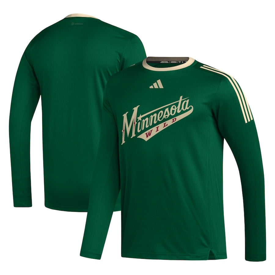 Minnesota Wild adidas Green Script Long Sleeve Performance Tee T-Shirts Adidas   
