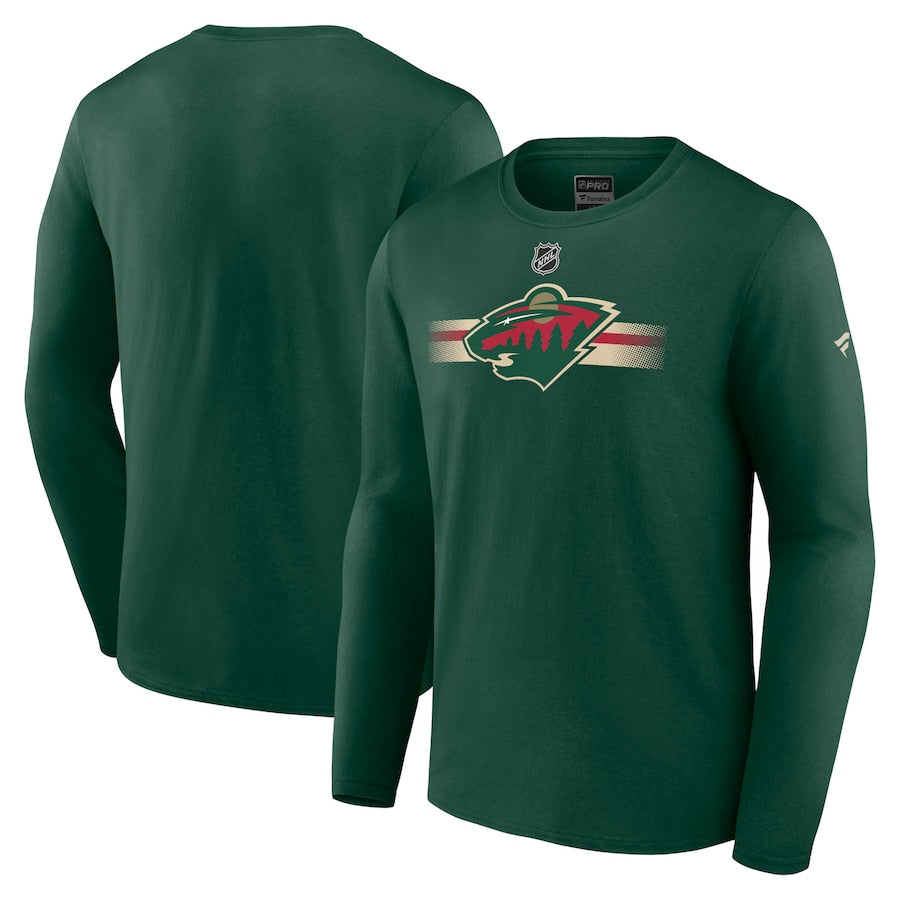 Minnesota Wild Green Fanatics Authentic Pro Long Sleeve Logo Tee T-Shirts Adidas