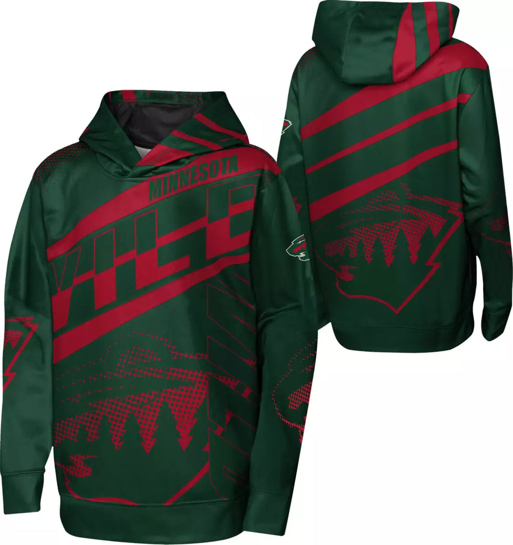 Minnesota Wild Youth Red/Green Performance Hoodie Kids Fan HQ   