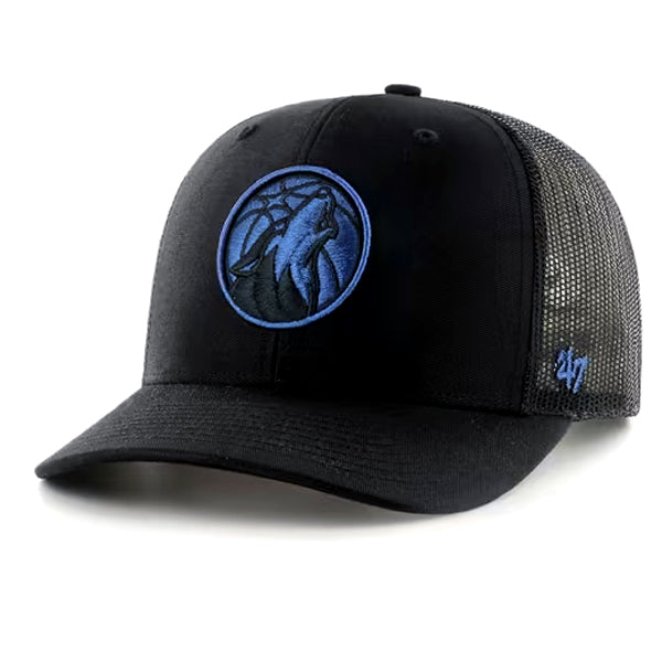 Minnesota Timberwolves '47 Brand Tonal Black/Blue Logo Trucker Snapback Hat Hats 47 Brand   