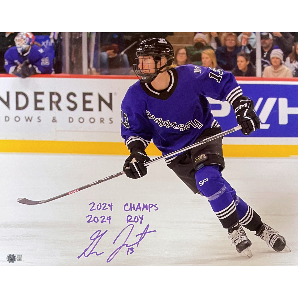 Grace Zumwinkle Autographed PWHL Minnesota 16x20 Photo w/ 2024 Champs & 2024 ROY Inscriptions Autographs FanHQ   