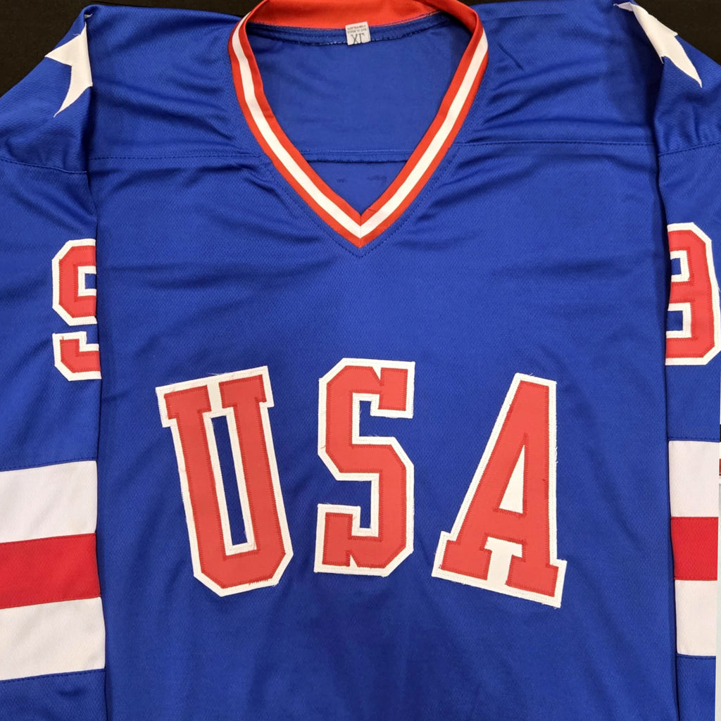 Neal Broten Autographed USA Blue Olympic-Style Jersey w/ 1980 Gold! Inscription Autographs Fan HQ