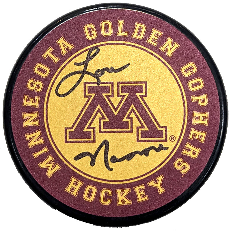 Lou Nanne Autographed Minnesota Golden Gophers Logo Puck