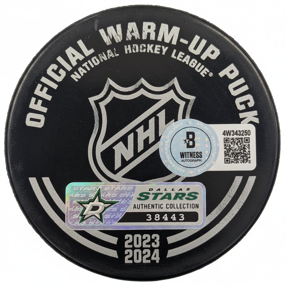 Jesper Wallstedt Autographed 1st NHL Game Used Practice Puck w/ 1st NHL Game Inscription Autographs FanHQ