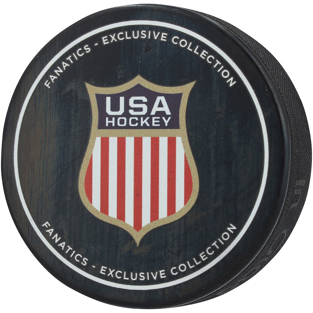 PRE-ORDER: Quinn Hughes Autographed Team USA 2026 Winter Olympics Hockey Puck Autographs Fan HQ