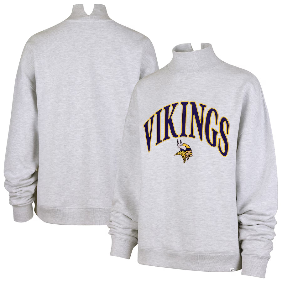 Minnesota Vikings Women's '47 Brand Gray Vantage Mock Neck Crewneck Pullover Sweatshirt Womens 47 Brand