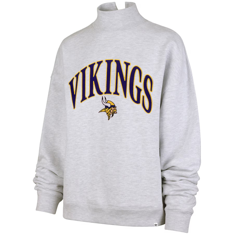 Minnesota Vikings Women's '47 Brand Gray Vantage Mock Neck Crewneck Pullover Sweatshirt Womens 47 Brand