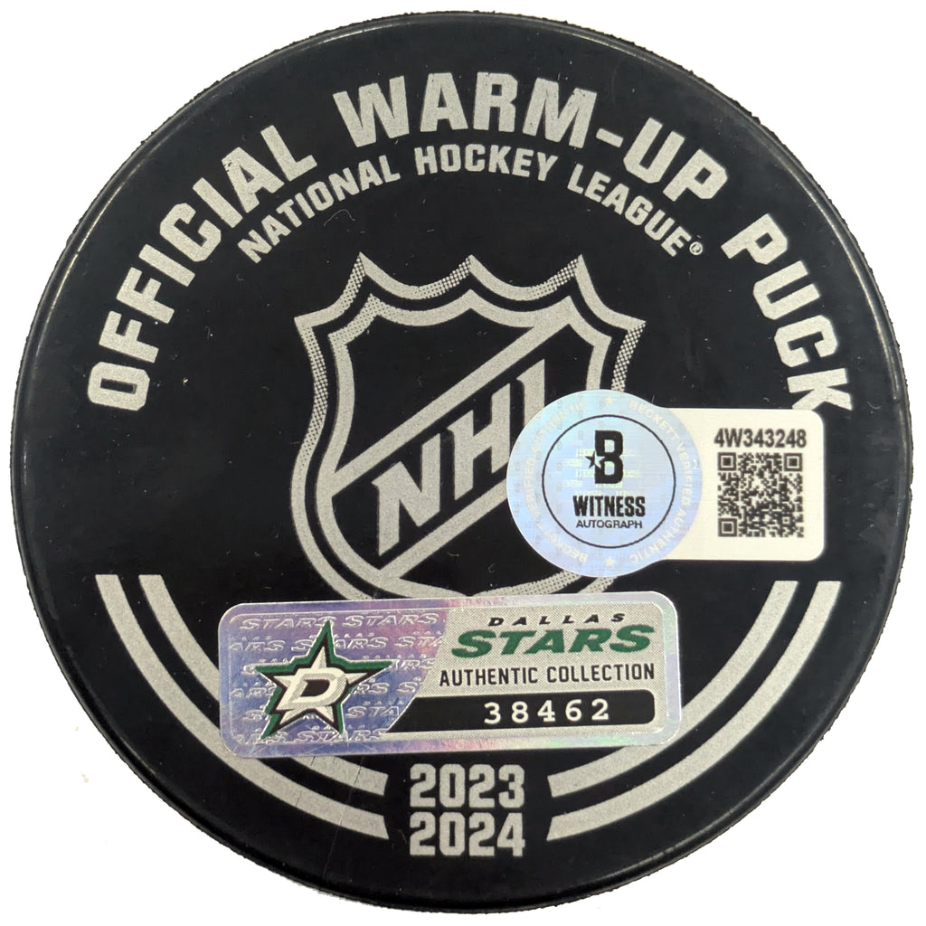 Jesper Wallstedt Autographed 1st NHL Game Used Practice Puck w/ 1st NHL Game Inscription Autographs FanHQ