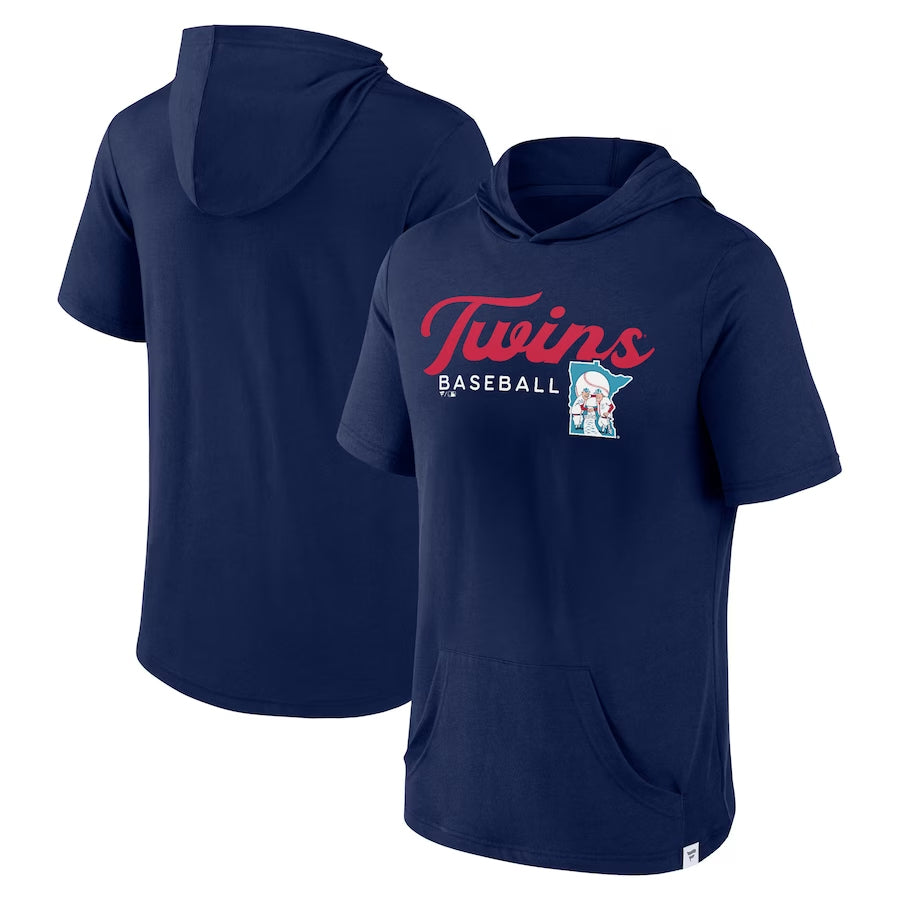 Minnesota Twins Navy Fanatics Offensive Strategy Short Sleeve Pullover Hoodie Sweatshirts Fanatics   