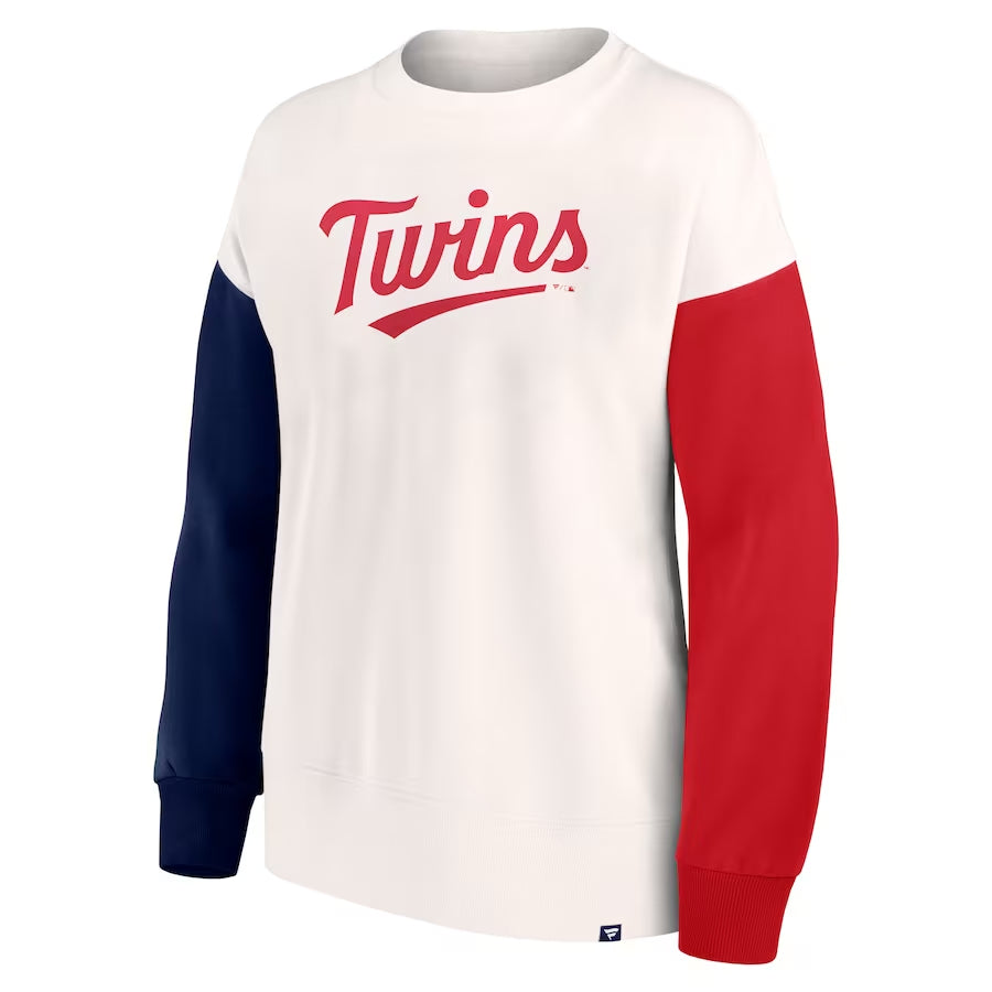 Minnesota Twins White Fanatics Women's Color Block Pullover Crew Sweatshirt