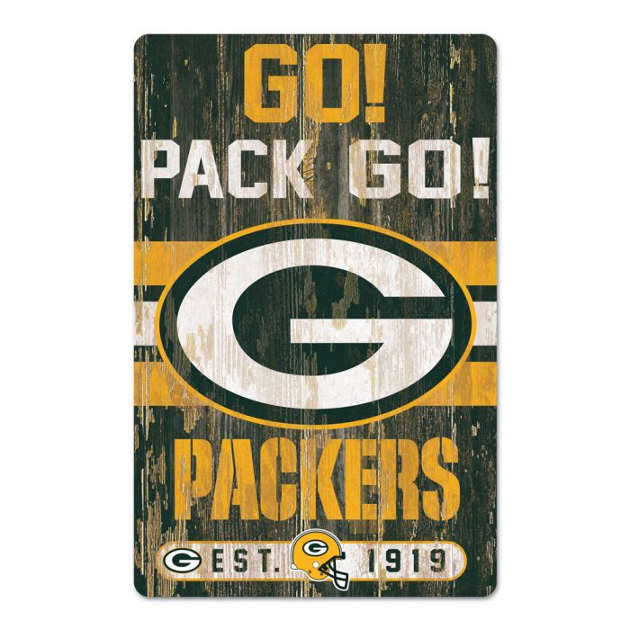 Green Bay Packers Go! Pack Go! Slogan 11" x 17" Wood Sign Collectibles Wincraft   