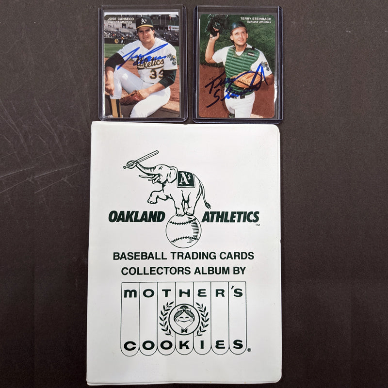 Terry Steinbach & Jose Canseco Autographed Complete Oakland A's Mother's Cookies Team Set (Various Years to Choose From) Autographs FanHQ 1989 (In Mini-Album)  