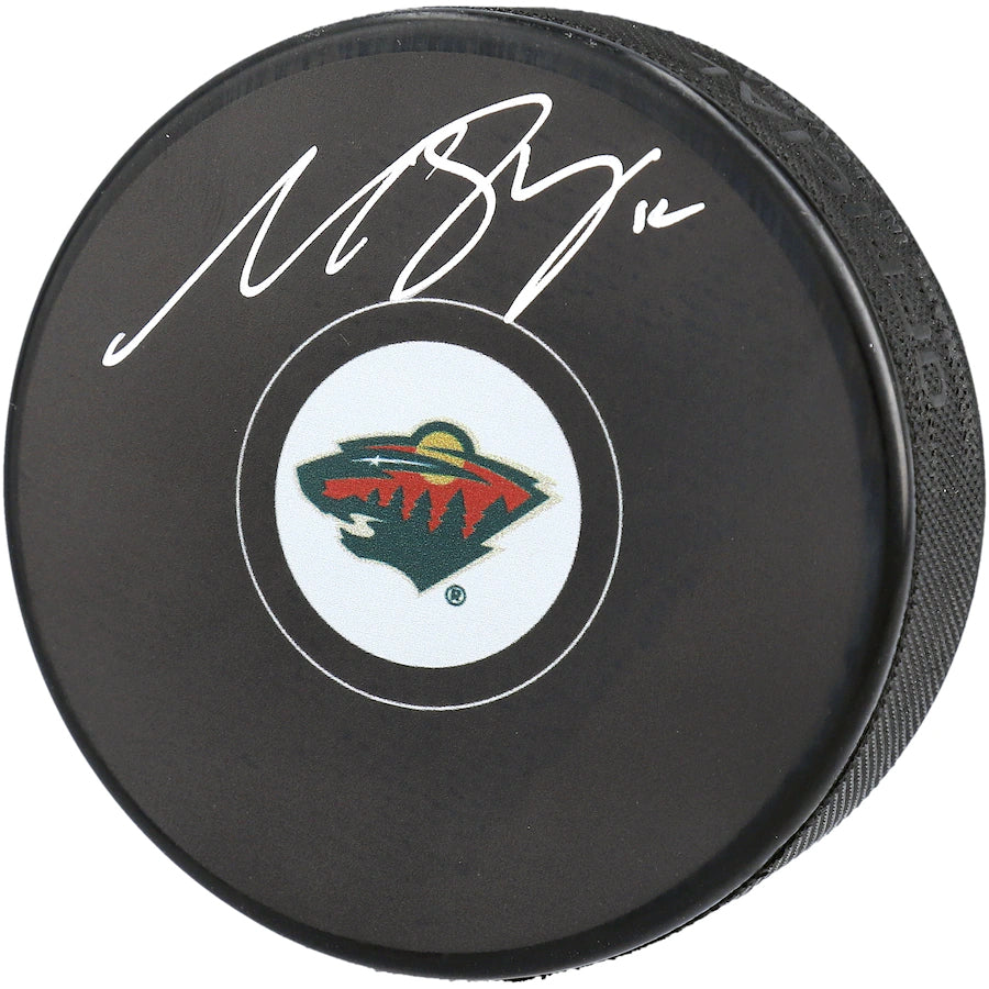 Matthew Boldy Minnesota Wild Autographed 16 x 20 Green Jersey with Puck  Photograph with Multiple Inscriptions - Limited Edition #22 of 22