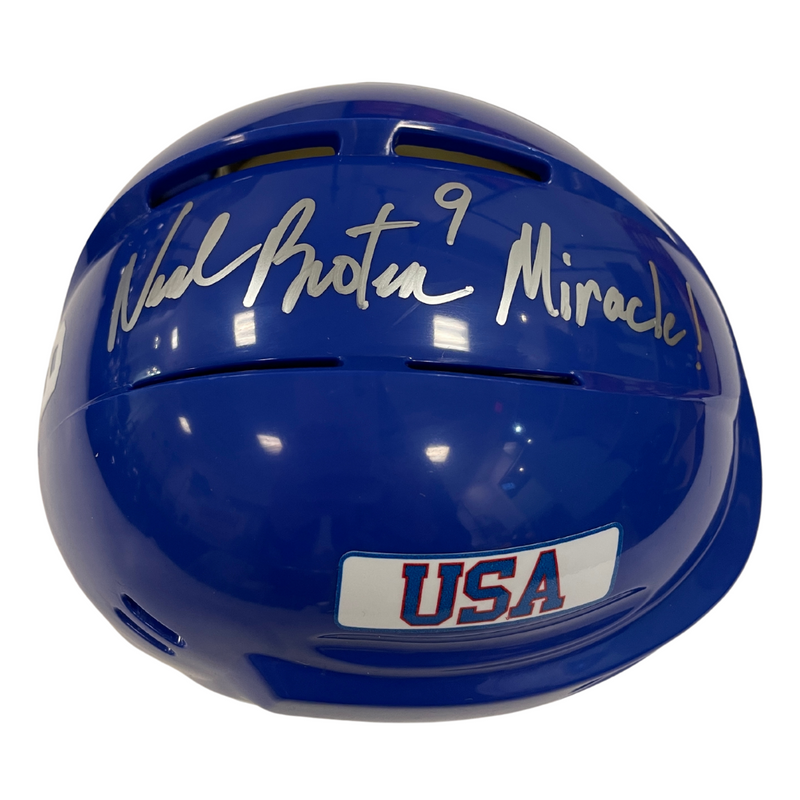 Neal Broten Autographed Royal Blue Mini Helmet "Miracle!" (#1/9)