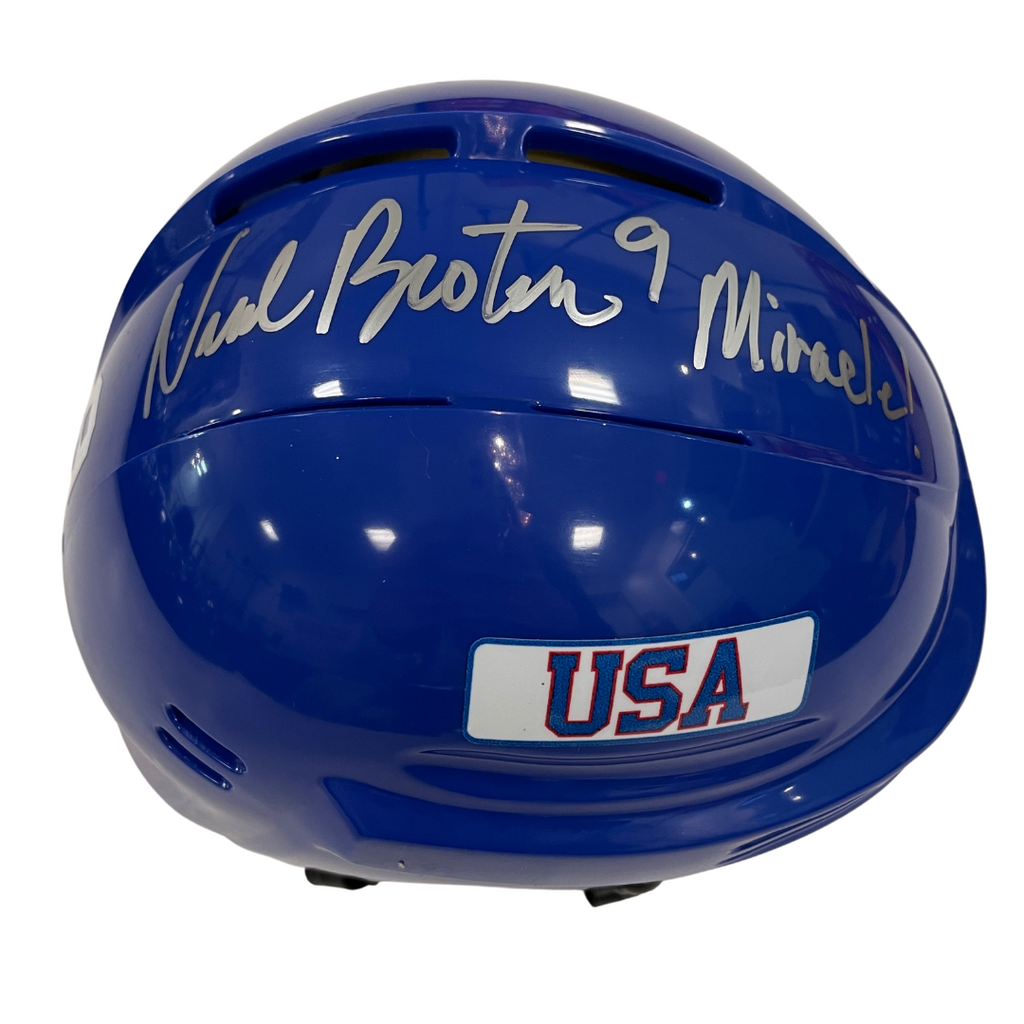 Neal Broten Autographed Royal Blue Mini Helmet "Miracle!" (#7/9) Autographs FanHQ   