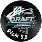 Calen Addison Signed and Inscribed 2018 NHL Draft Puck Minnesota Wild (#18/18)