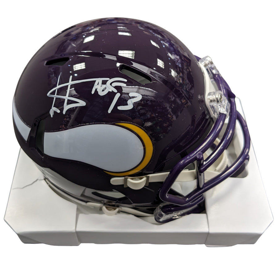 Cris Carter Autographed Minnesota Vikings Speed Throwback Mini Helmet w/ HOF Inscription Autographs Fan HQ   