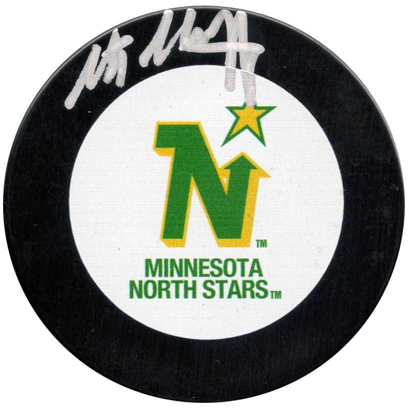 PRE-ORDER: Steve Christoff Autographed Minnesota North Stars Logo Puck Autographs Fan HQ