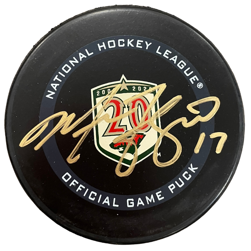 Marcus Foligno Autographed Minnesota Wild 20th Season Official Game Puck