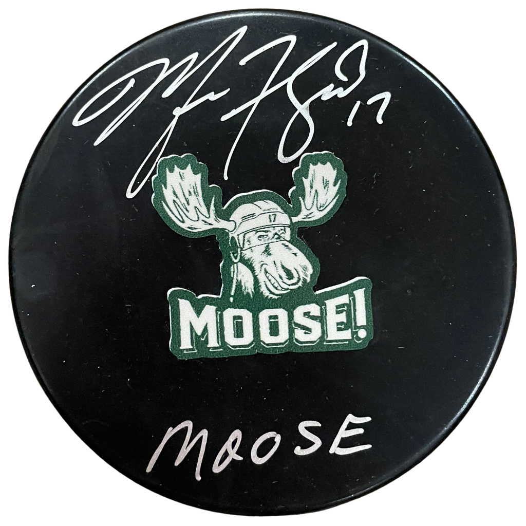 Marcus Foligno Autographed Fan HQ Exclusive SotaStick Art Moose! Puck w/ Moose Inscription (Numbered Edition)