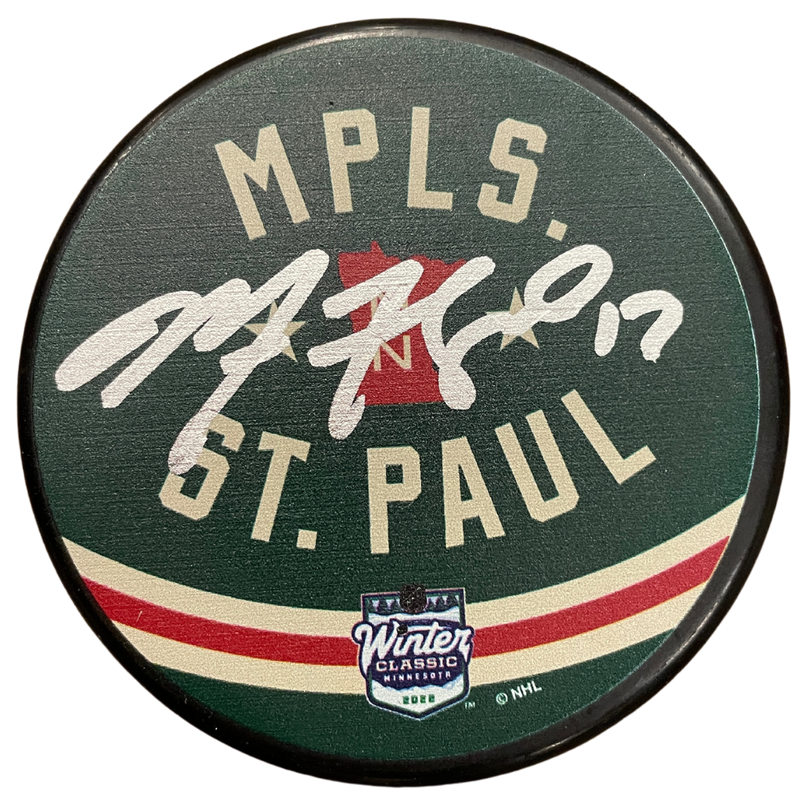 Marcus Foligno Autographed Minnesota Wild 2022 Winter Classic Logo Puck
