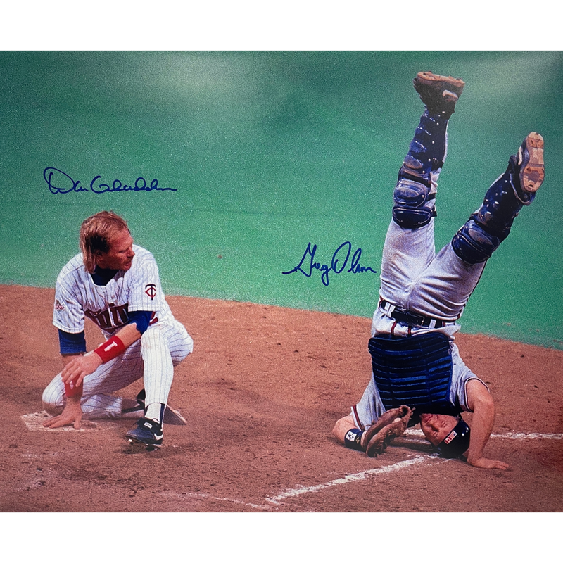Dan Gladden and Greg Olson Autographed 16x20 World Series Collision Photo