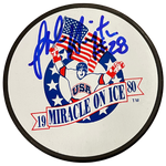 John Harrington Autographed Miracle On Ice Logo Puck Autographs FanHQ   