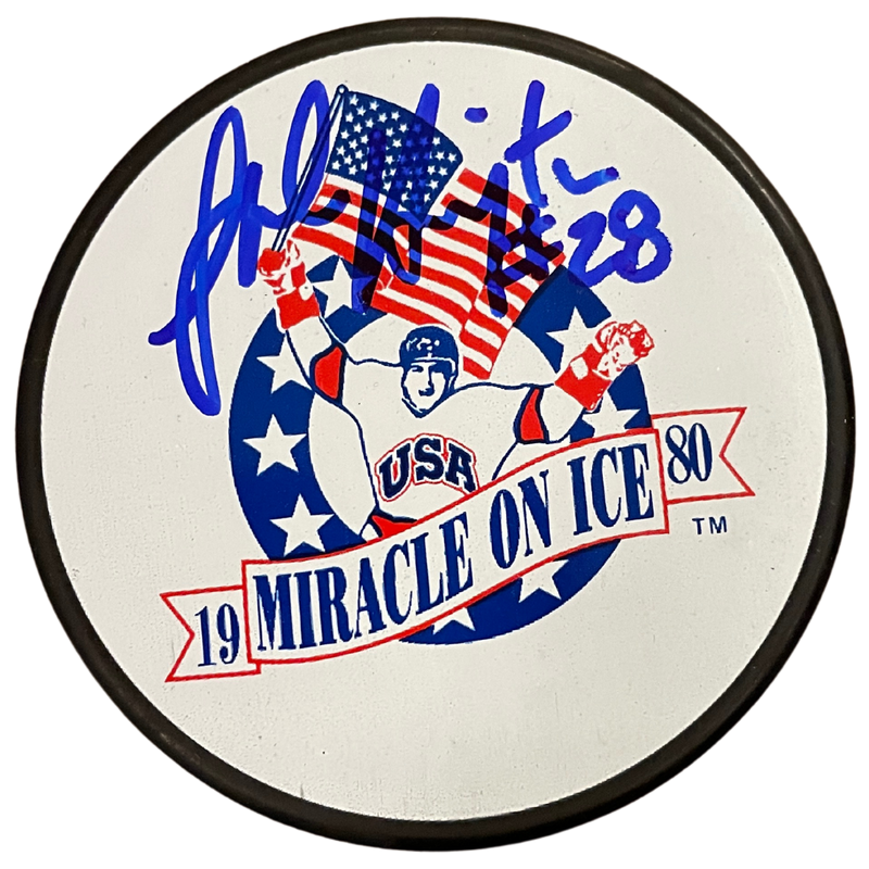 John Harrington Autographed Miracle On Ice Logo Puck