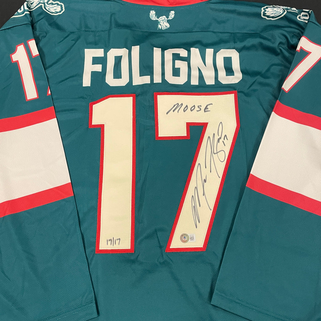 Marcus Foligno Autographed Fan HQ Exclusive SotaStick Art Moose! Jersey w/ Moose Inscription (Numbered Edition)