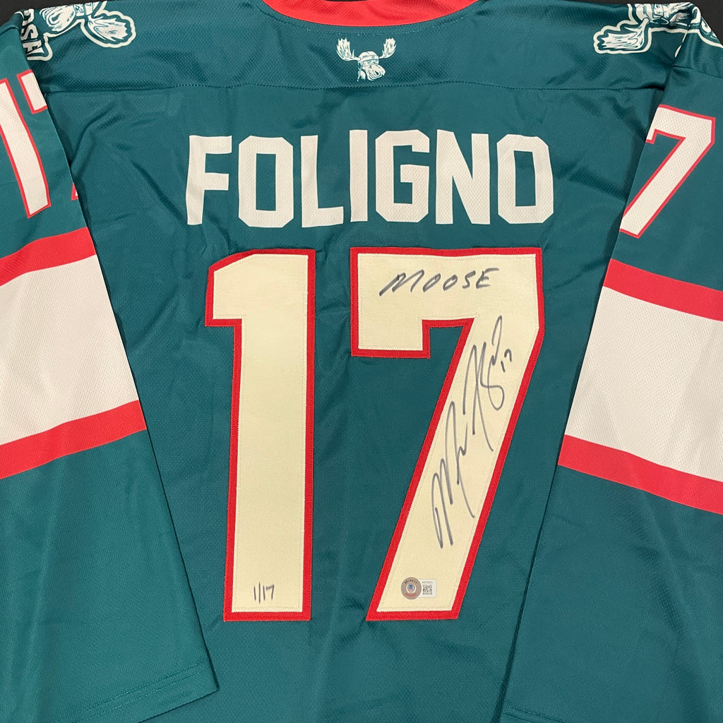 Marcus Foligno Autographed Fan HQ Exclusive SotaStick Art Moose! Jersey w/ Moose Inscription (Numbered Edition) Autographs FanHQ Number 1/17  