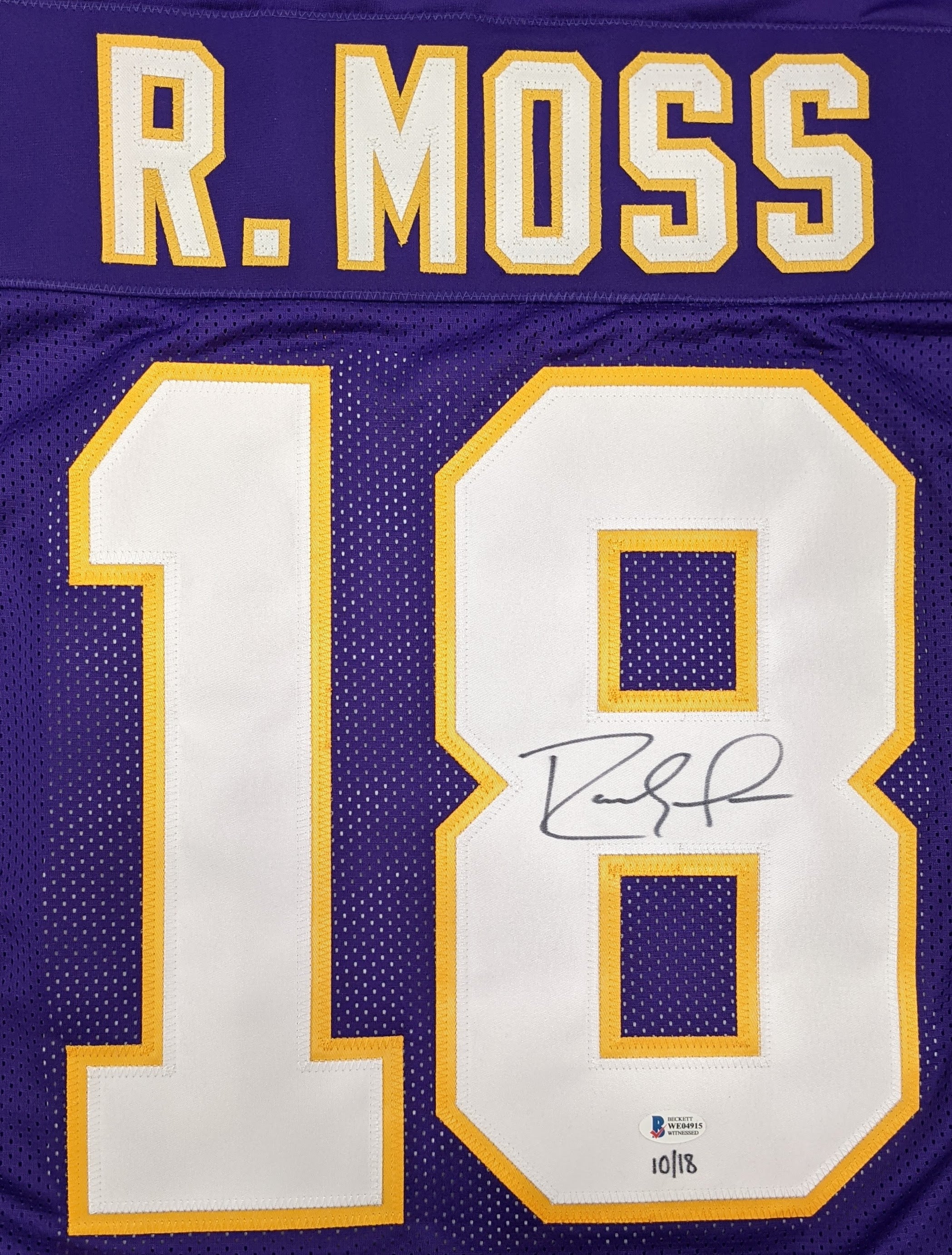 Randy Moss Autographed #18 Rookie Training Camp Purple Pro-Style