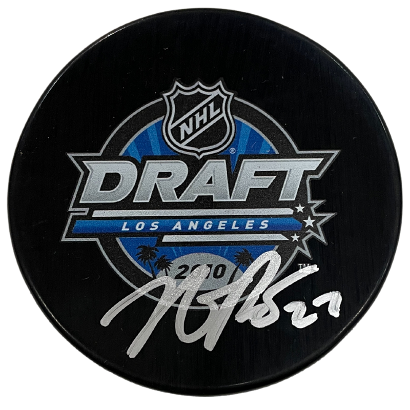 Nick Bjugstad Autographed 2010 NHL Draft Puck Minnesota Wild