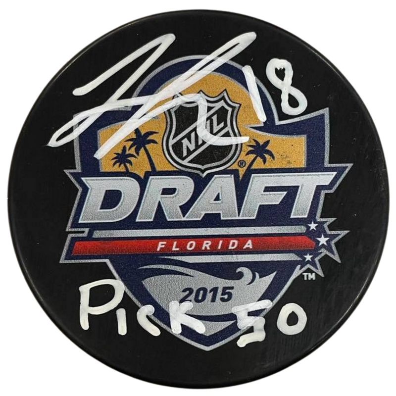 Jordan Greenway Signed and Inscribed 2015 NHL Draft Puck Minnesota Wild (Standard Number)