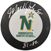 Mark Johnson Autographed & Inscribed Minnesota North Stars Puck (Standard Number)
